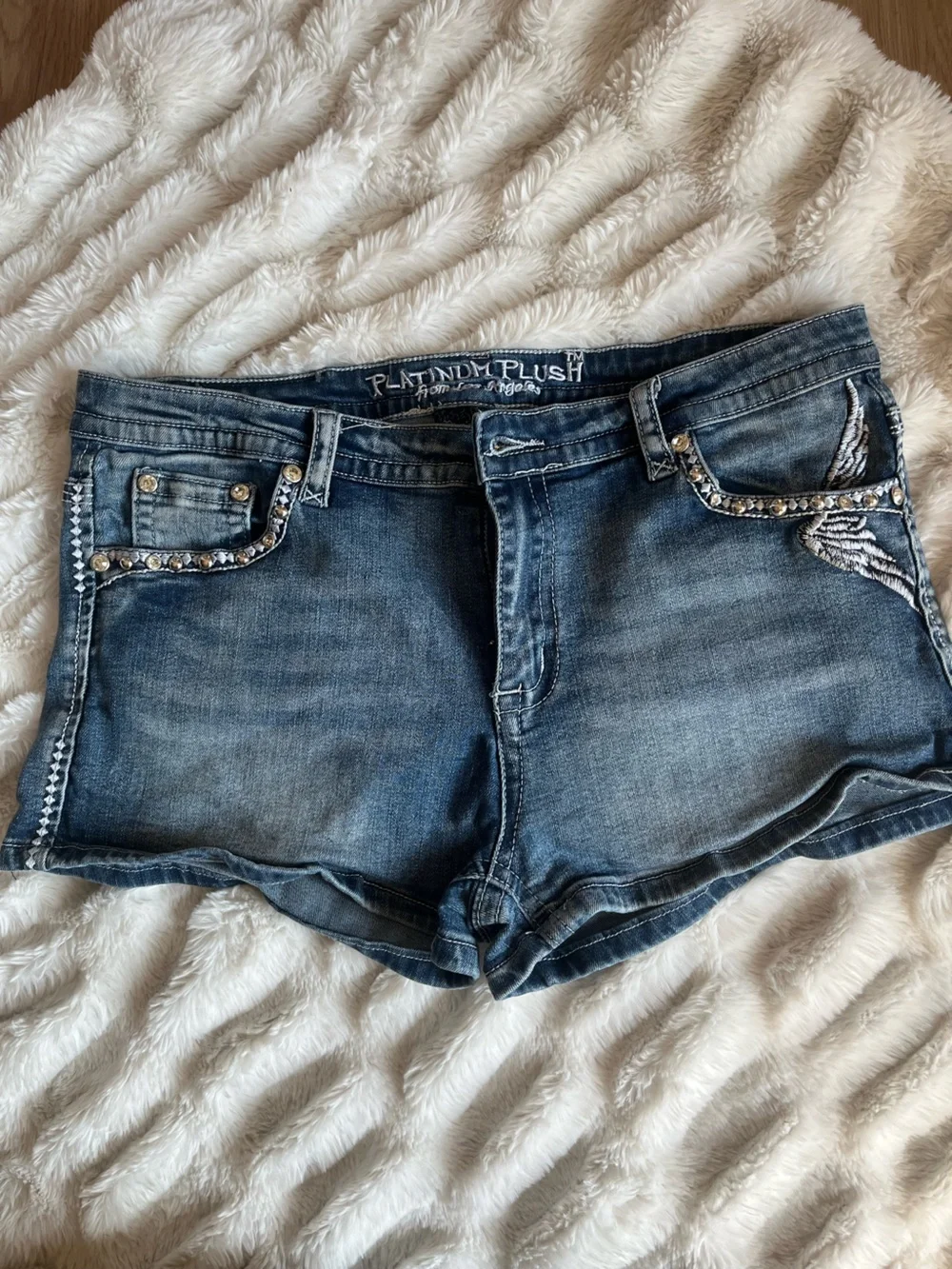 Platinum Plush Bedazzled Jean shorts